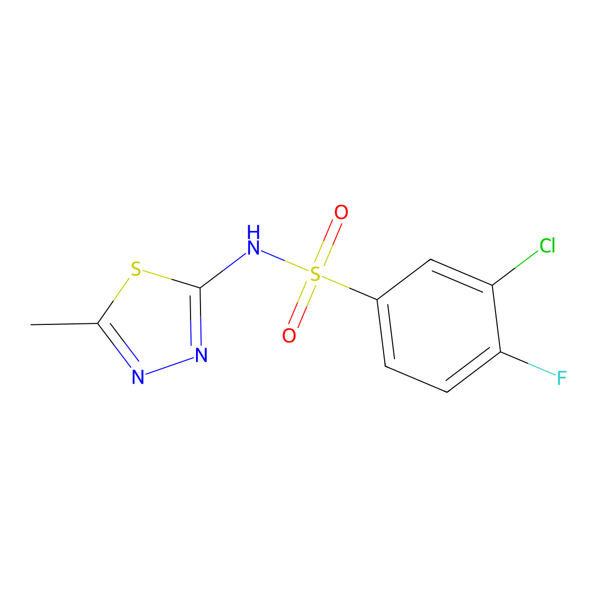 3-chloro-4-fluoro-N-(5-methyl-1,3,4-thiadiazol-2-yl)benzene-1-sulfonamide molecular structure, CAS 2330601-13-1