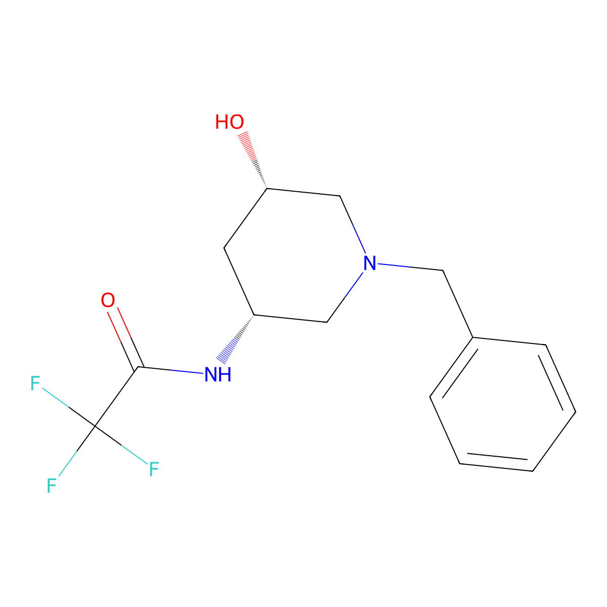 (3R,5S)-N-(1-Benzyl-5-hydroxy-piperidin-3-yl)-2,2,2-trifluoro-acetamide molecular structure, CAS 2331211-68-6