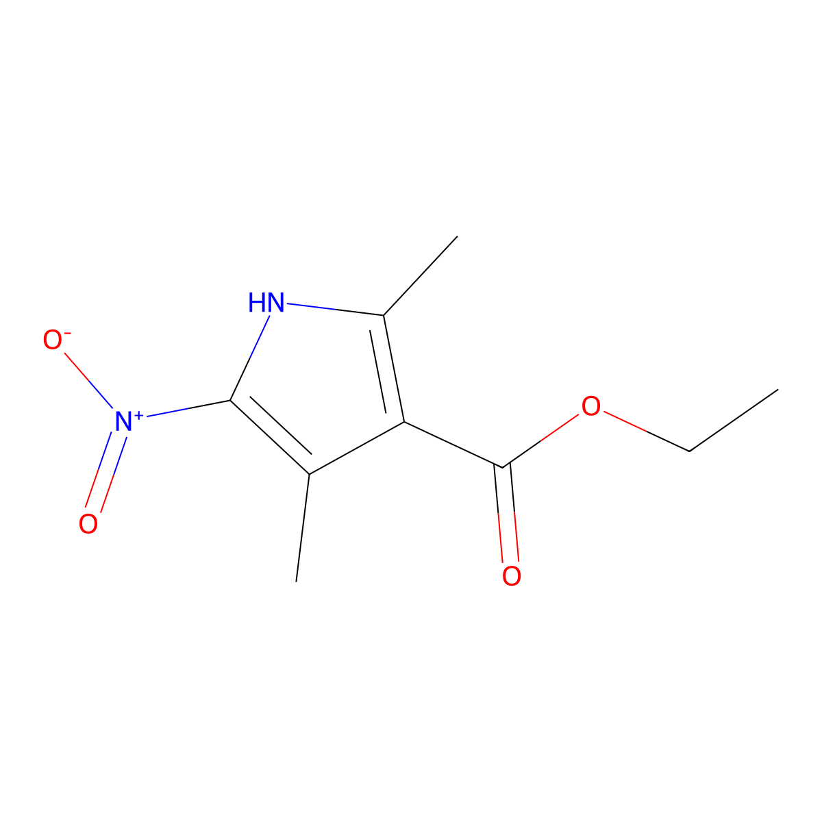 1H-Pyrrole-3-carboxylic acid, 2,4-dimethyl-5-nitro-, ethyl ester molecular structure, CAS 23314-05-8