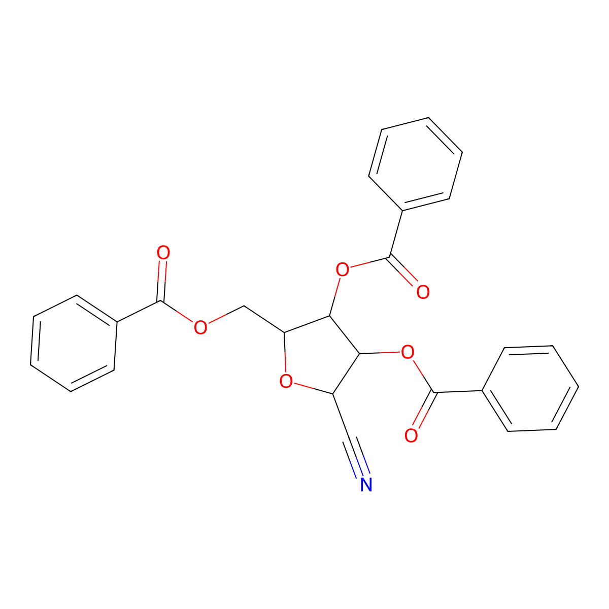 2,3,5-Tri-O-benzoyl-beta-D-ribofuranosyl cyanide molecular structure, CAS 23316-67-8