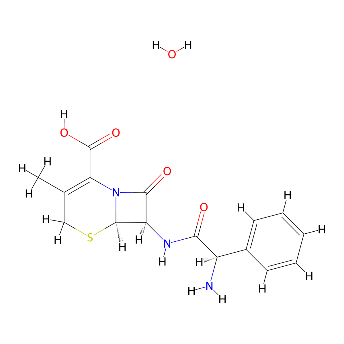 Cephalexin Monohydrate molecular structure, CAS 23325-78-2
