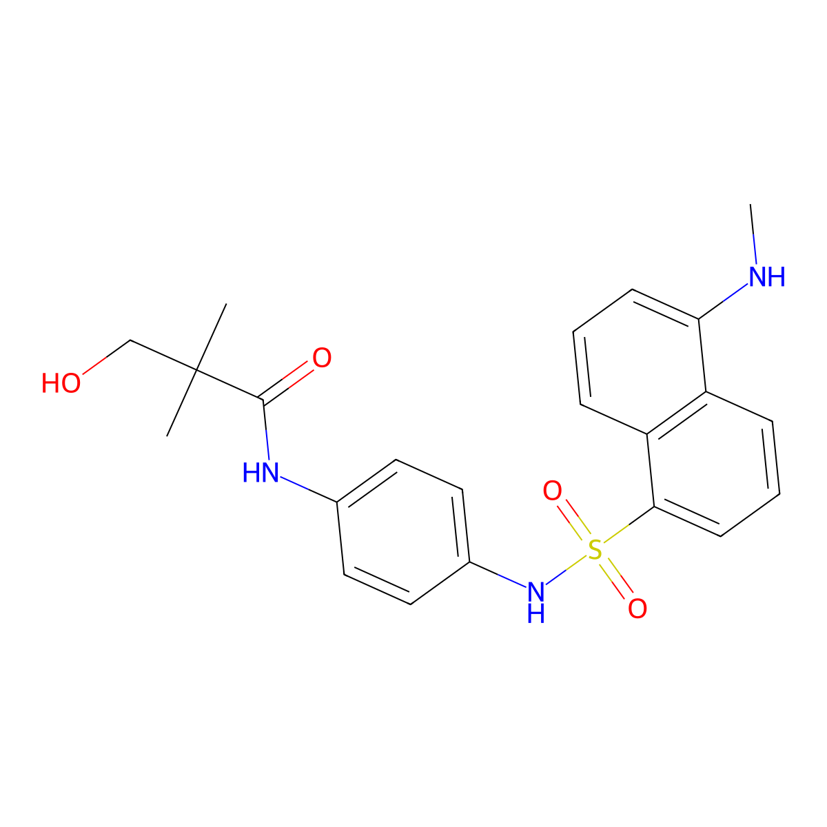 3-Hydroxy-2,2-dimethyl-N-(4-((5-(methylamino)-1-naphthyl)sulfonylamino)phenyl)propanamide molecular structure, CAS 233255-39-5