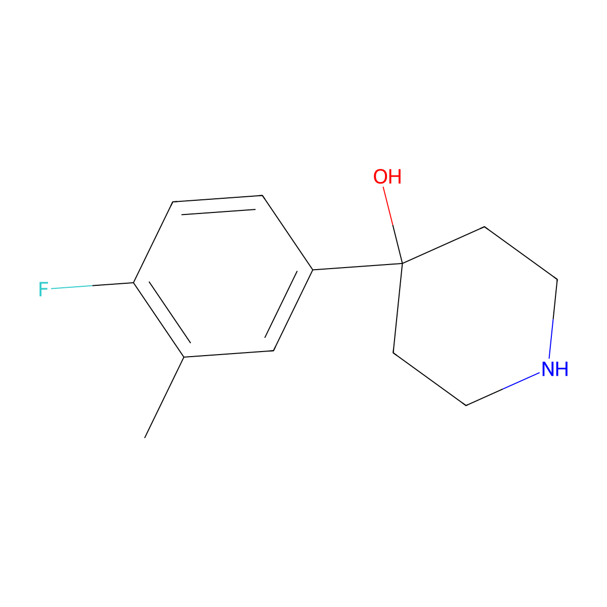 4-Piperidinol, 4-(4-fluoro-3-methylphenyl)- molecular structure, CAS 233261-73-9