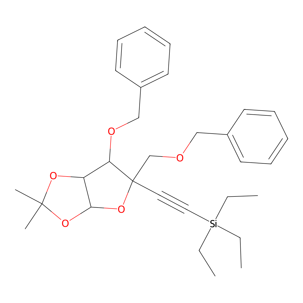 (((3AR,5R,6S,6AR)-6-(Benzyloxy)-5-((benzyloxy)methyl)-2,2-dimethyltetrahydrofuro[2,3-D][1,3]dioxol-5-YL)ethynyl)triethylsilane molecular structure, CAS 233266-80-3