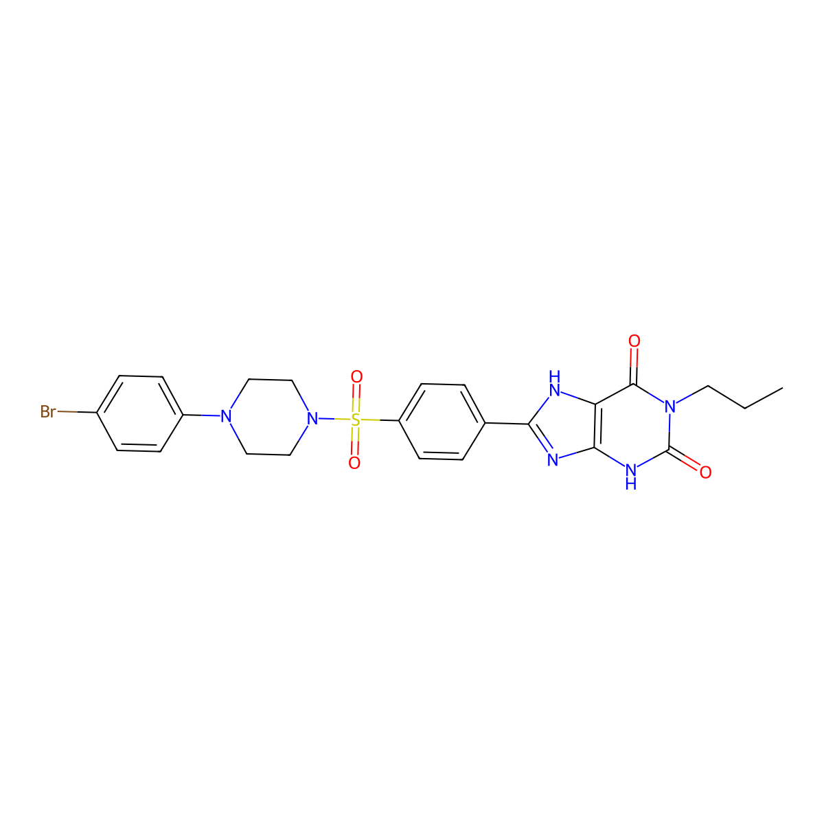 8-[4-[4-(4-Bromophenyl)piperazin-1-yl]sulfonylphenyl]-1-propyl-3,7-dihydropurine-2,6-dione molecular structure, CAS 2332835-02-4