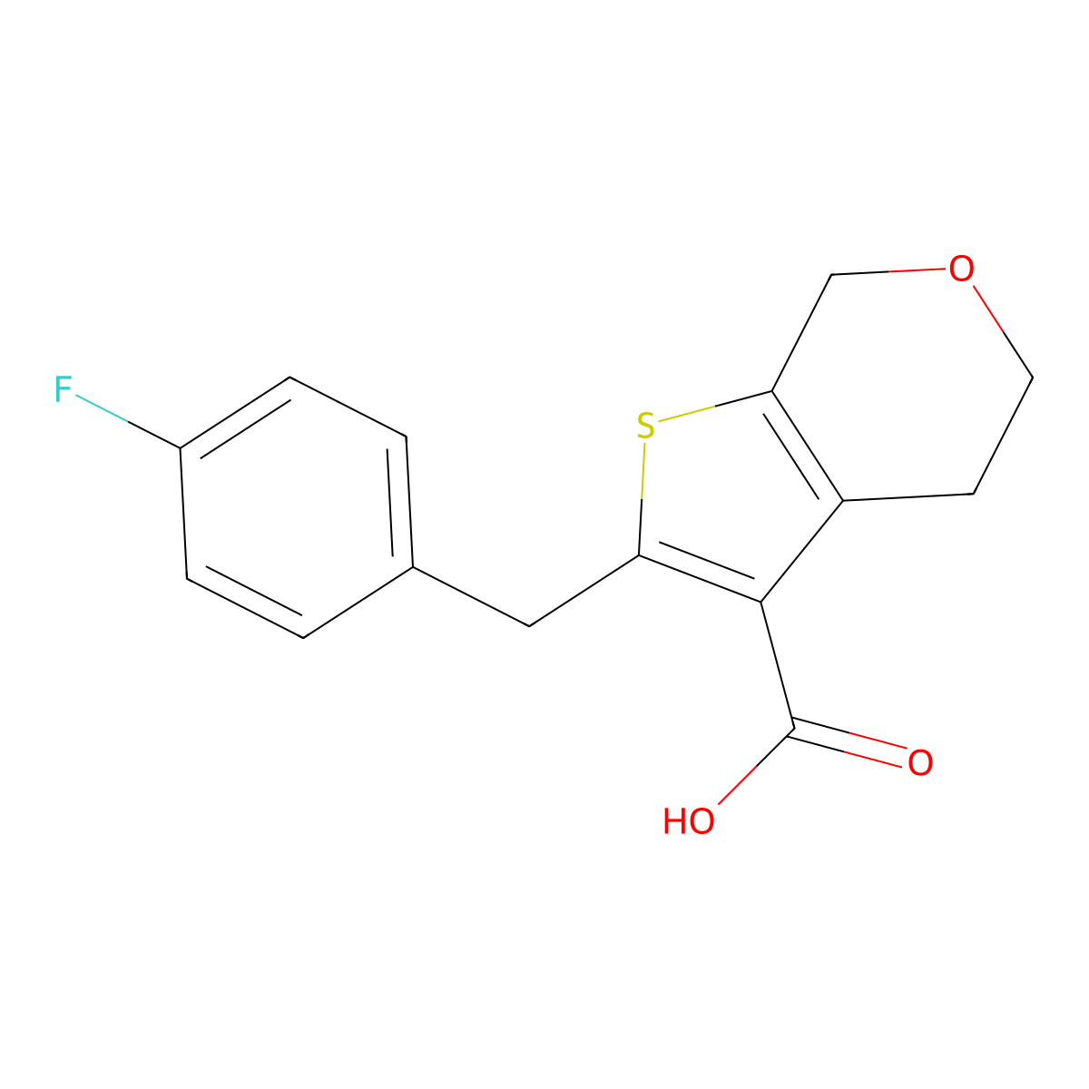 2-[(4-fluorophenyl)methyl]-4H,5H,7H-thieno[2,3-c]pyran-3-carboxylic acid molecular structure, CAS 2332972-52-6