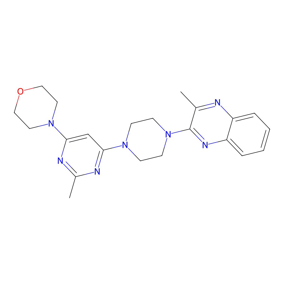 2-Methyl-3-{4-[2-methyl-6-(morpholin-4-yl)pyrimidin-4-yl]piperazin-1-yl}quinoxaline molecular structure, CAS 2333211-64-4