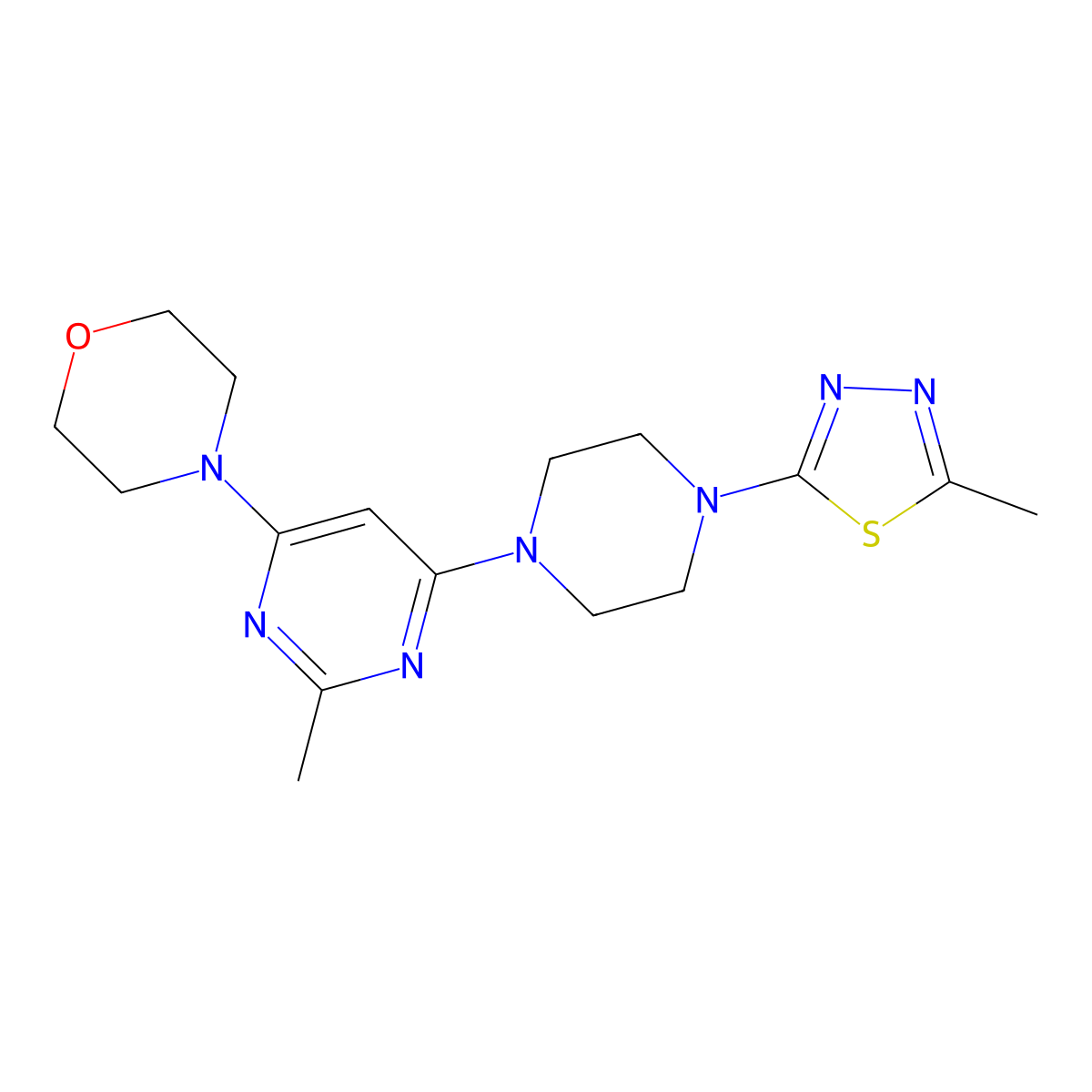 4-{2-Methyl-6-[4-(5-methyl-1,3,4-thiadiazol-2-yl)piperazin-1-yl]pyrimidin-4-yl}morpholine molecular structure, CAS 2333583-37-0