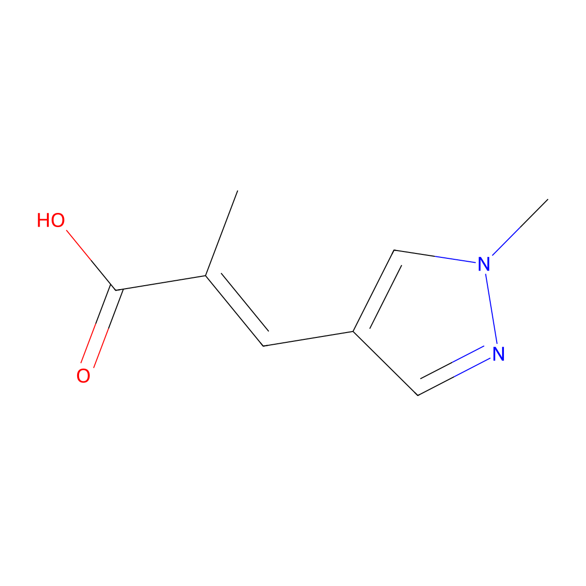 (2E)-2-methyl-3-(1-methyl-1H-pyrazol-4-yl)prop-2-enoic acid molecular structure, CAS 2334151-60-7
