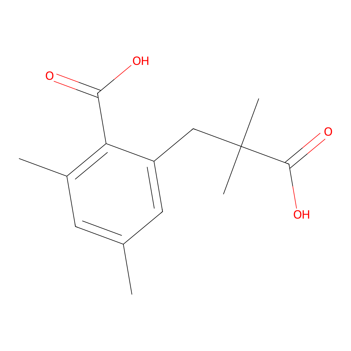 2-(2-Carboxy-2-methylpropyl)-4,6-dimethylbenzoic acid molecular structure, CAS 23342-29-2