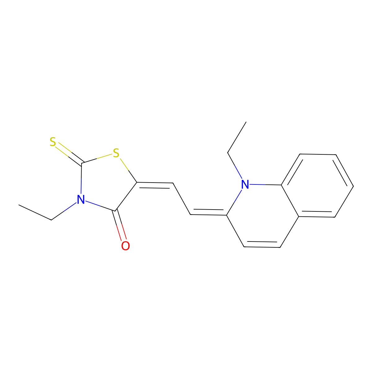 4-Thiazolidinone, 3-ethyl-5-(2-(1-ethyl-2(1H)-quinolinylidene)ethylidene)-2-thioxo- molecular structure, CAS 23350-56-3