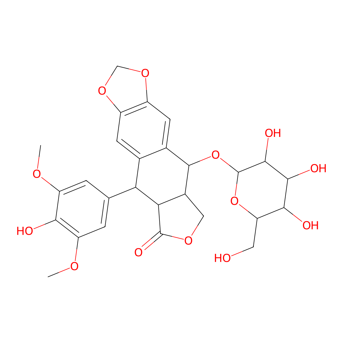 4-Demethylepipodophyllotoxin 7'-O-beta-D-glucopyranoside molecular structure, CAS 23363-35-1