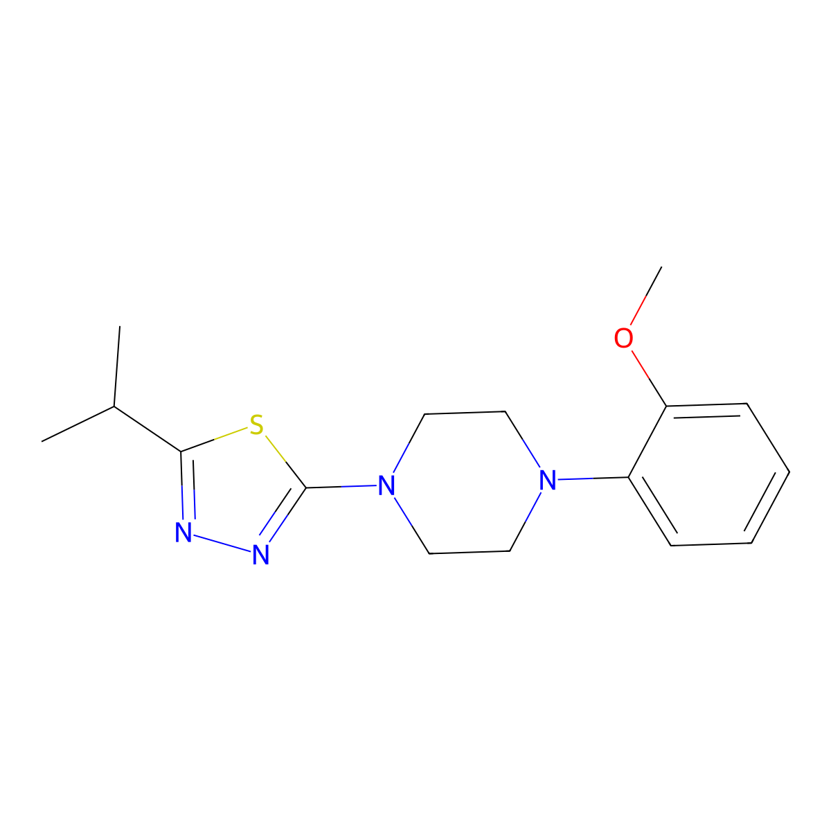 1-(2-Methoxyphenyl)-4-[5-(propan-2-yl)-1,3,4-thiadiazol-2-yl]piperazine molecular structure, CAS 2336775-48-3