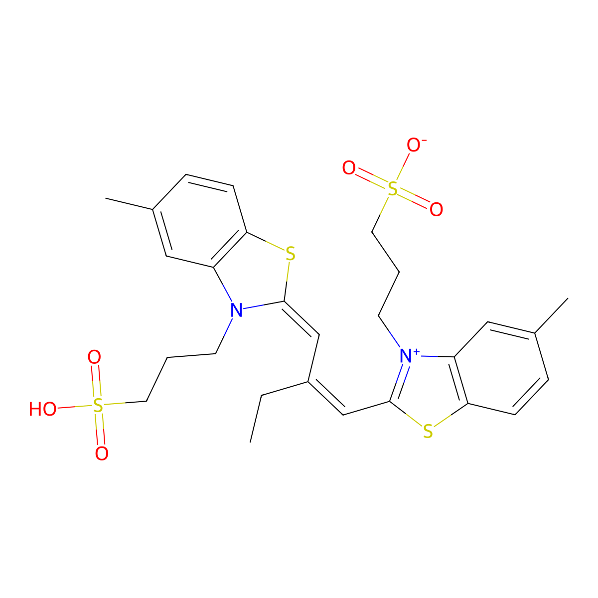 benzothiazolium, 5-methyl-2-(2-((5-methyl-3-(3-sulfopropyl)-2(3h)-benzothiazolylidene)methyl)-1-buten-1-yl)-3-(3-sulfopropyl)-, inner salt molecular structure, CAS 23368-55-0