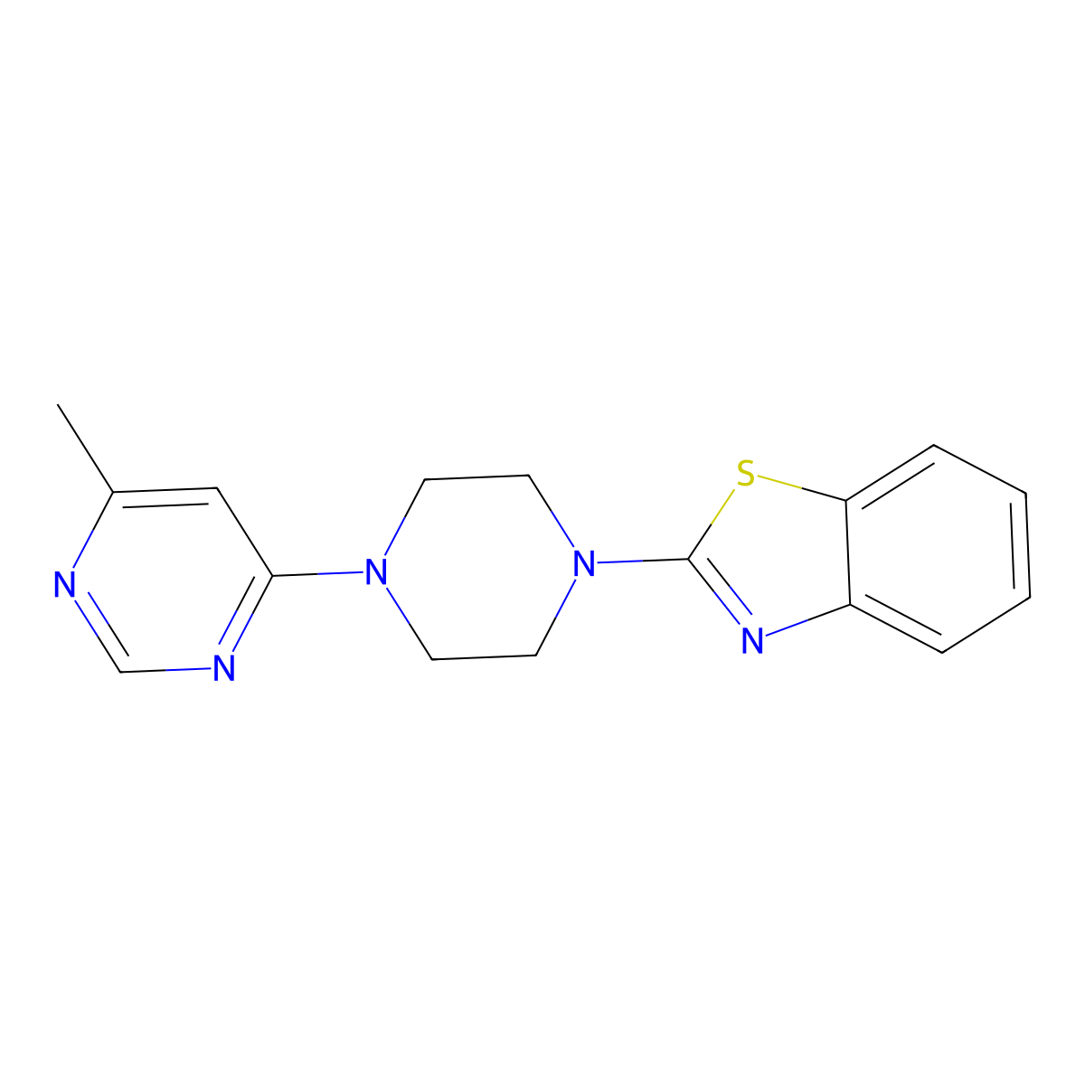 2-[4-(6-Methylpyrimidin-4-yl)piperazin-1-yl]-1,3-benzothiazole molecular structure, CAS 2336941-07-0