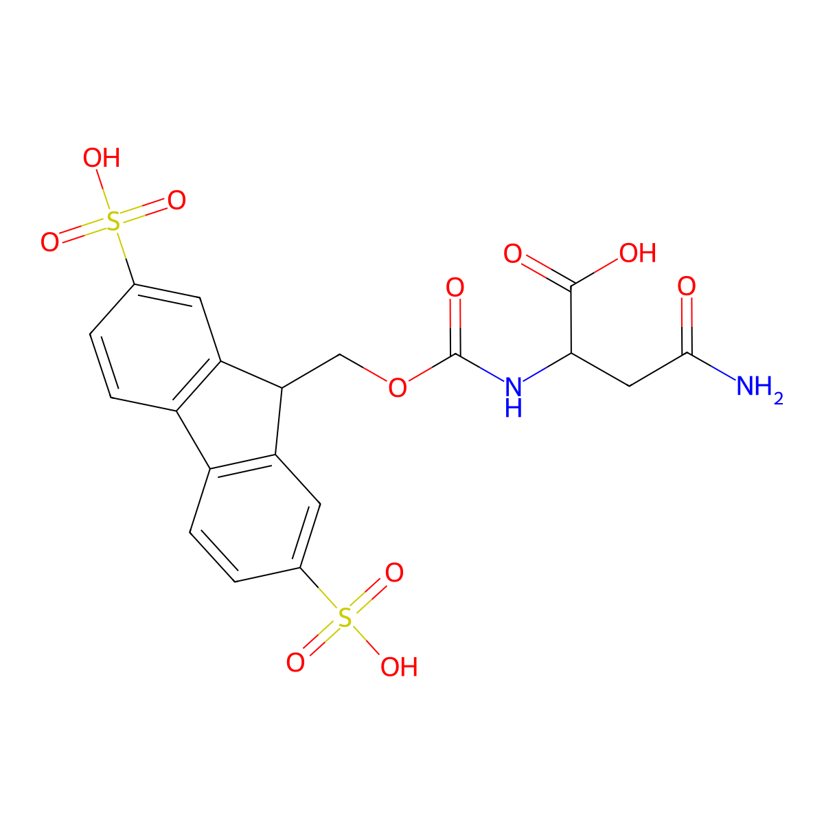 (((2,7-Disulfo-9H-fluoren-9-yl)methoxy)carbonyl)-L-asparagine potassium salt (Smoc-L-Asn-OH) molecular structure, CAS 2337407-22-2