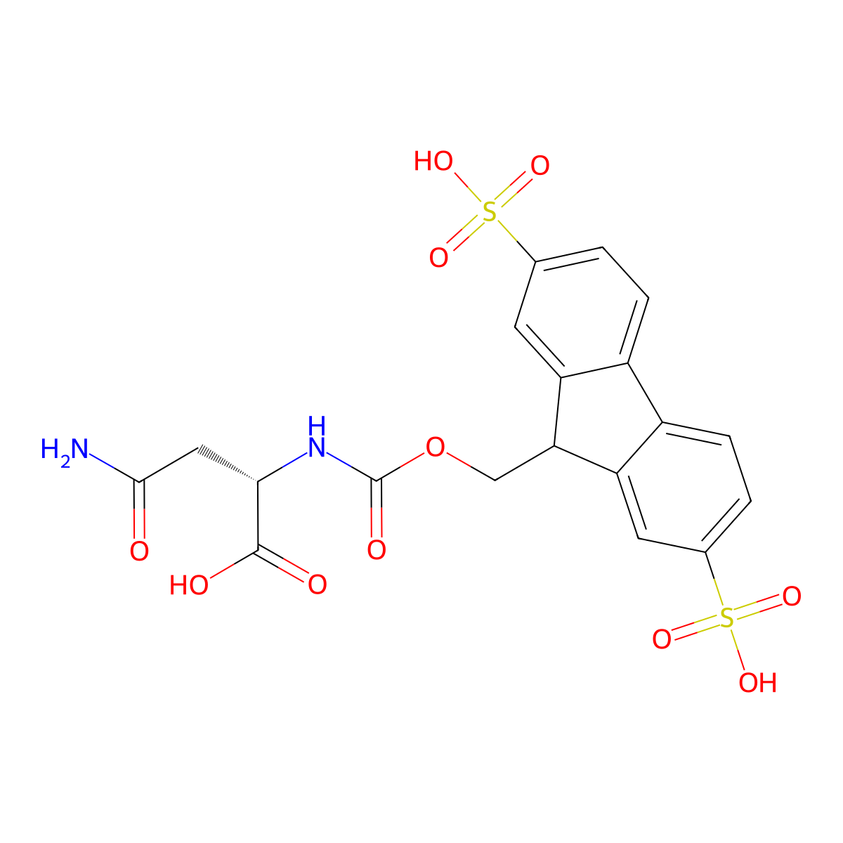 (((2,7-Disulfo-9H-fluoren-9-yl)methoxy)carbonyl)-L-asparagine potassium salt (Smoc-L-Asn-OH) molecular structure, CAS 2337407-22-2