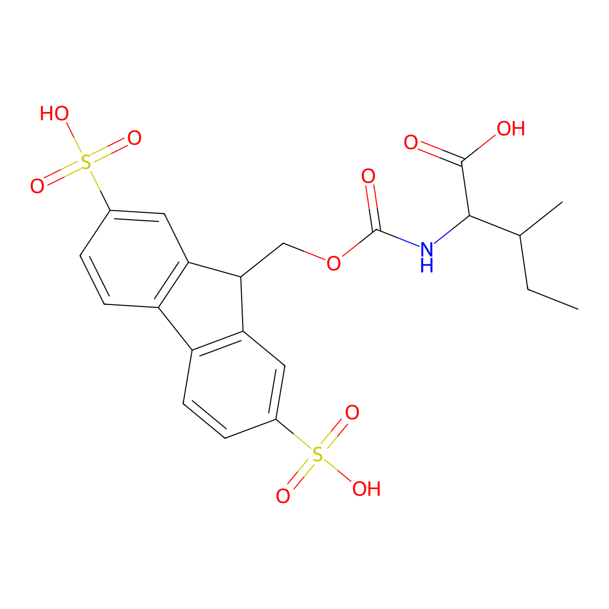 (((2,7-Disulfo-9H-fluoren-9-yl)methoxy)carbonyl)-L-isoleucine potassium salt (Smoc-L-Ile-OH) molecular structure, CAS 2337407-24-4