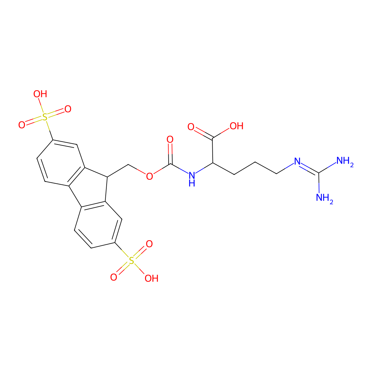 (((2,7-Disulfo-9H-fluoren-9-yl)methoxy)carbonyl)-L-arginine potassium salt (Smoc-L-Arg-OH) molecular structure, CAS 2337407-38-0