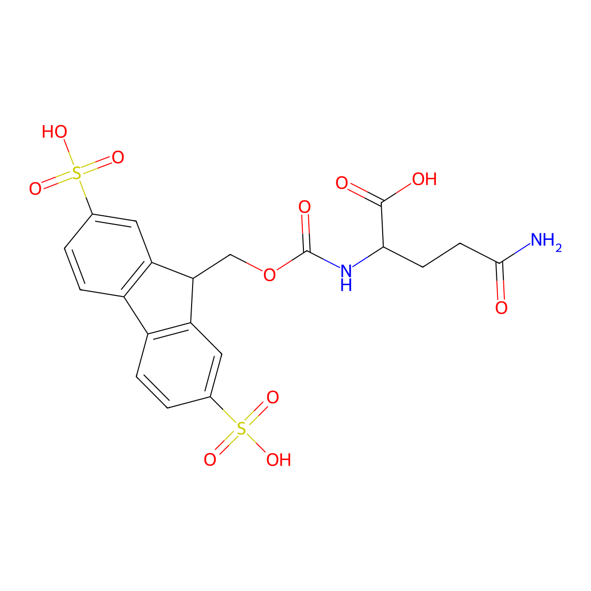 (((2,7-Disulfo-9H-fluoren-9-yl)methoxy)carbonyl)-L-glutamine potassium salt (Smoc-L-Gln-OH) molecular structure, CAS 2337407-39-1