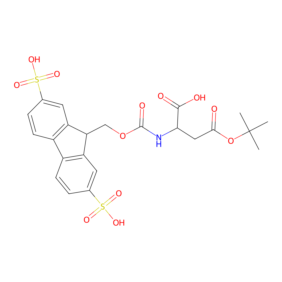 (((2,7-Disulfo-9H-fluoren-9-yl)methoxy)carbonyl)-L-aspartic-acid-beta-t-butyl-ester potassium salt (Smoc-L-Asp(OtBu)-OH) molecular structure, CAS 2337407-41-5