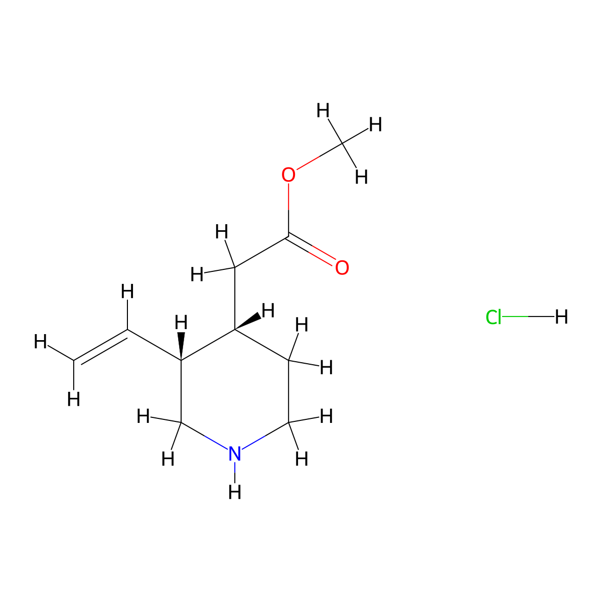 methyl 2-((3R,4S)-3-ethenylpiperidin-4-yl)acetate hydrochloride molecular structure, CAS 233746-02-6