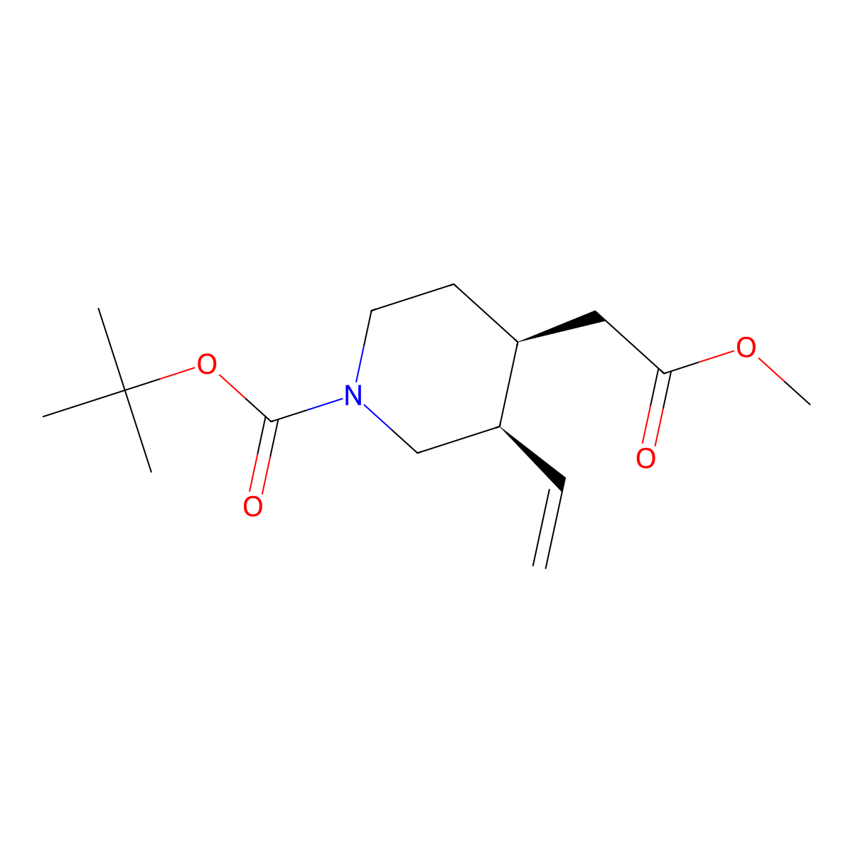 tert-butyl (3R,4S)-3-ethenyl-4-(2-methoxy-2-oxoethyl)piperidine-1-carboxylate molecular structure, CAS 233746-49-1