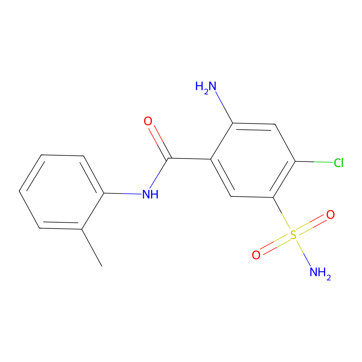2-amino-4-chloro-N-(2-methylphenyl)-5-sulfamoylbenzamide molecular structure, CAS 23380-54-3