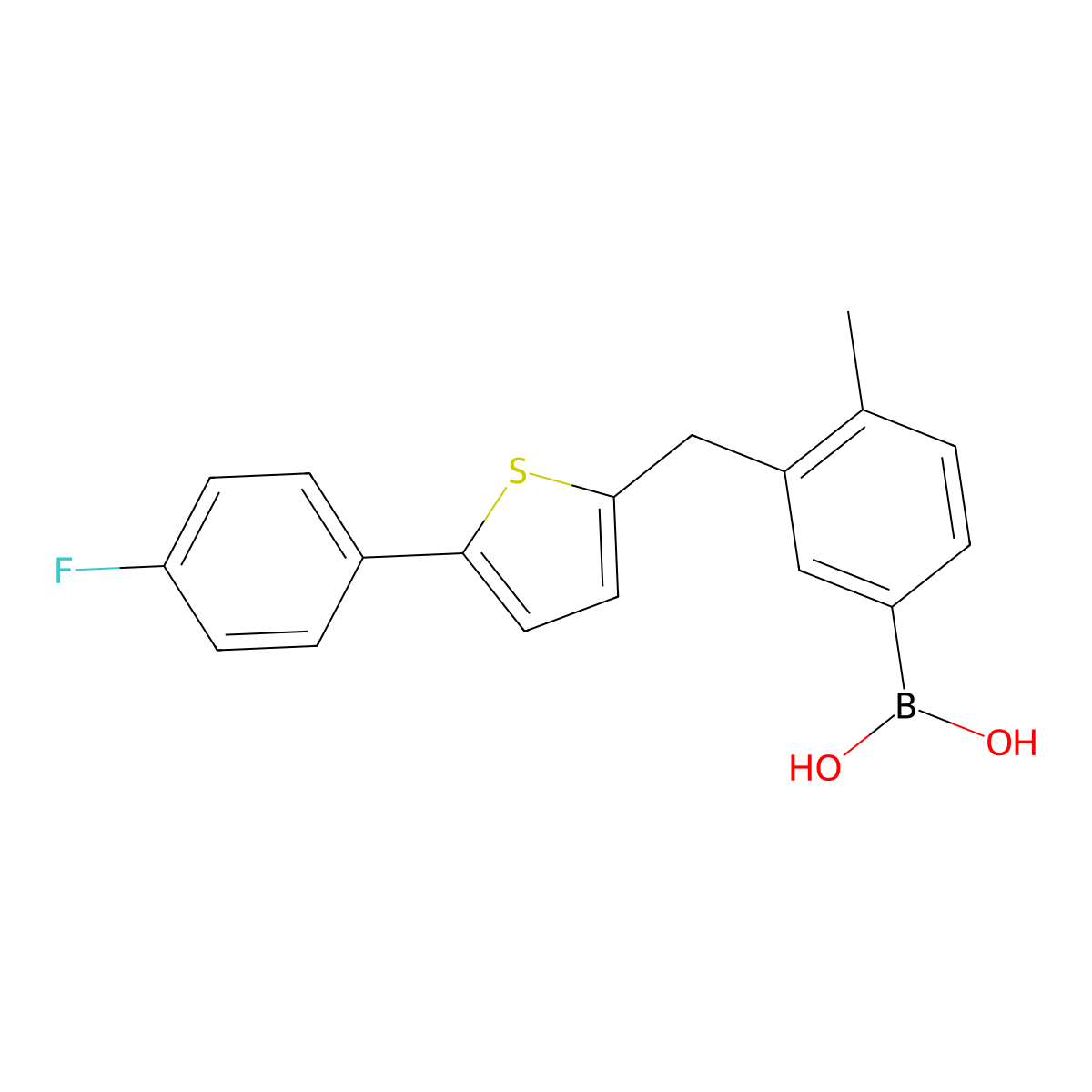 (3-{[5-(4-Fluorophenyl)thiophen-2-yl]methyl}-4-methylphenyl)boronic acid molecular structure, CAS 2338840-85-8