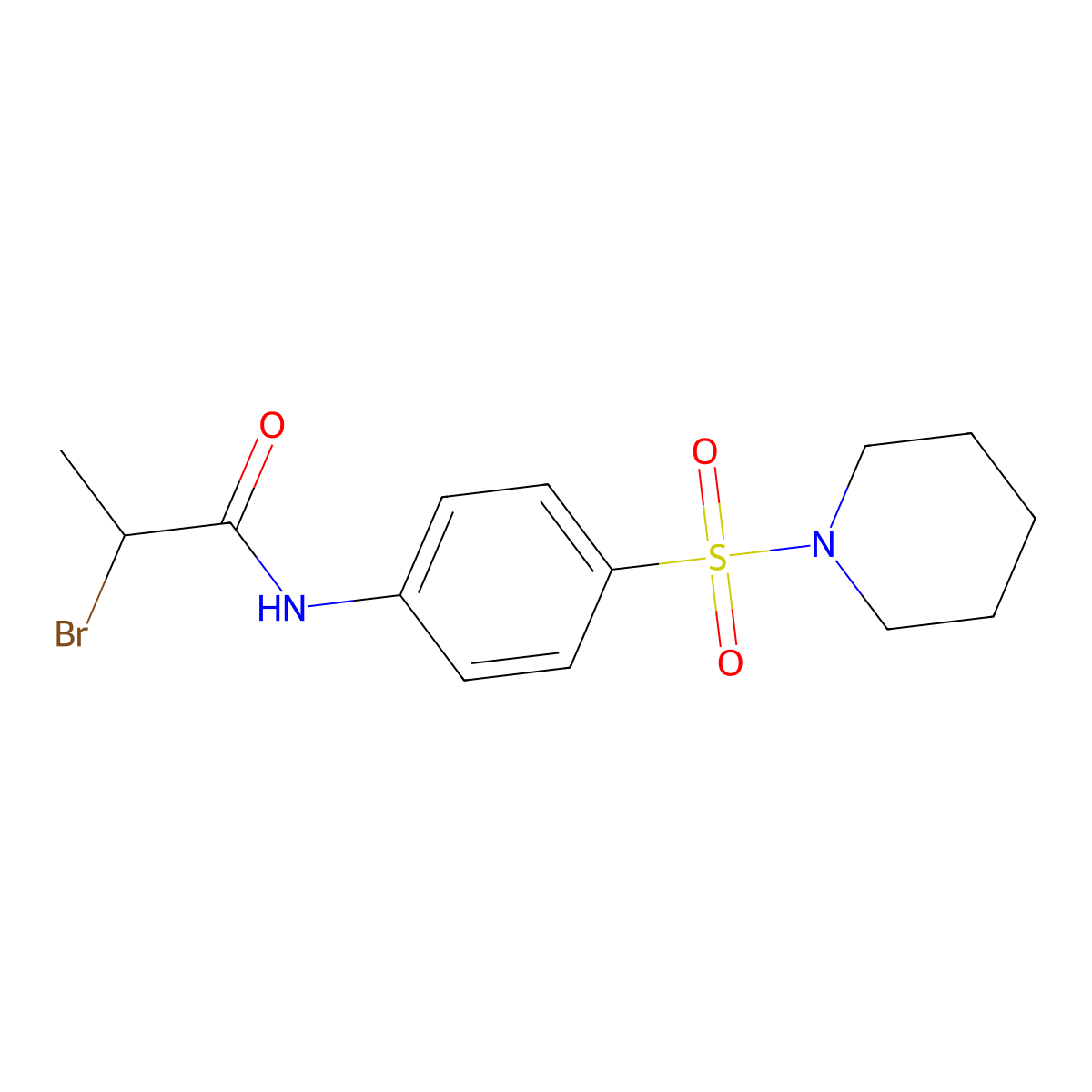 2-bromo-N-(4-(piperidin-1-ylsulfonyl)phenyl)propanamide molecular structure, CAS 2339899-01-1