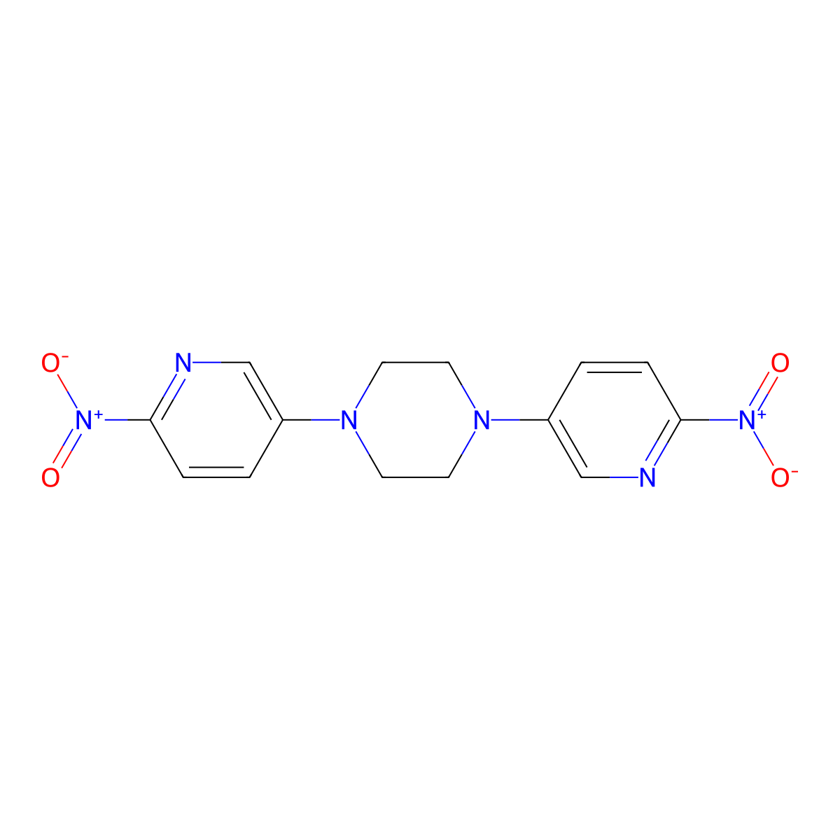 1,4-Bis(6-nitro-3-pyridyl)piperazine molecular structure, CAS 2340184-77-0