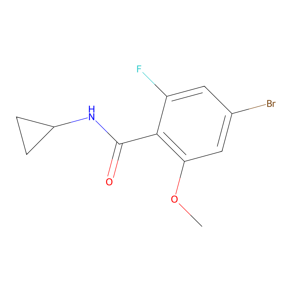 4-bromo-N-cyclopropyl-2-fluoro-6-methoxybenzamide molecular structure, CAS 2340391-45-7
