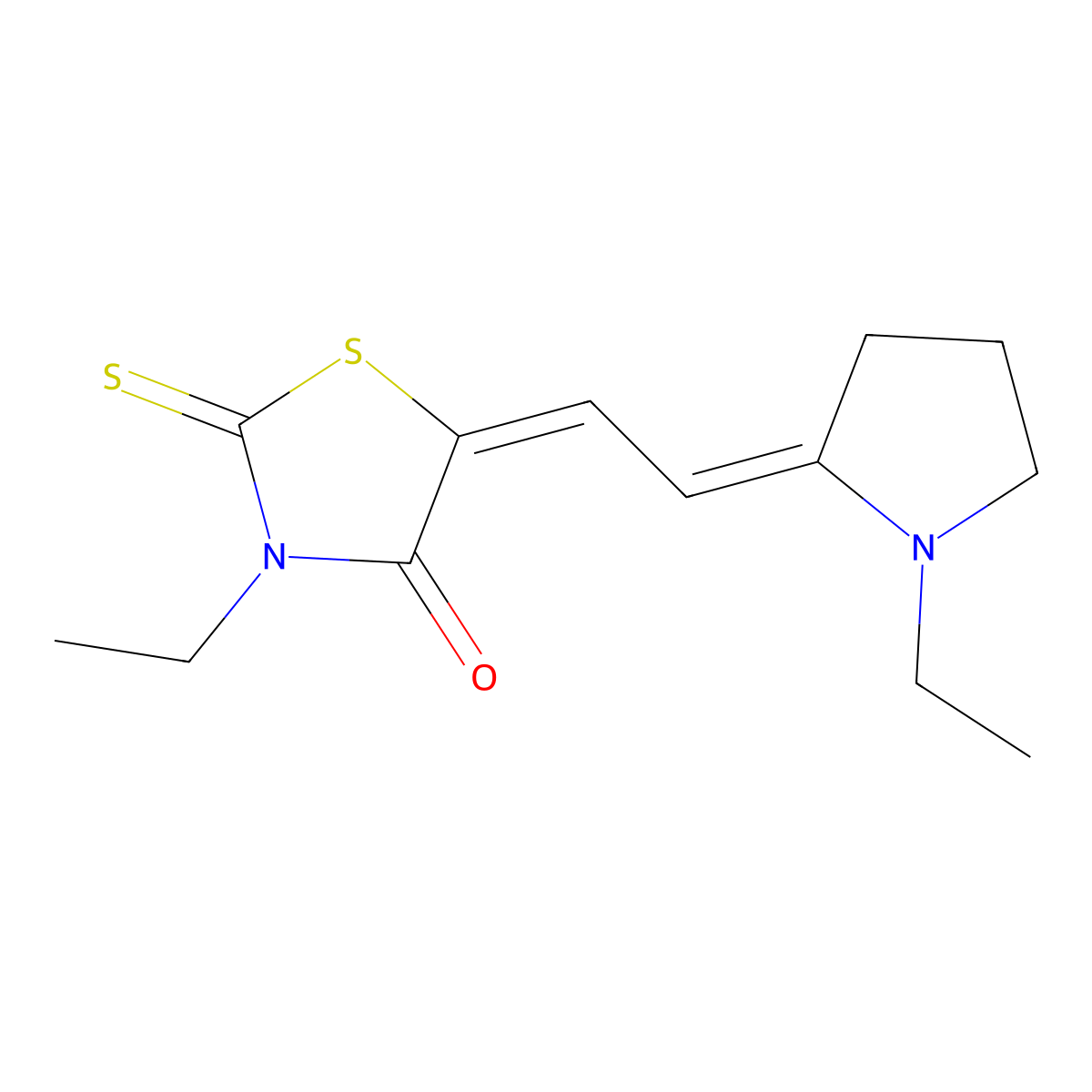 3-Ethyl-5-((1-ethylpyrrolidin-2-ylidene)ethylidene)-2-thioxothiazolidin-4-one molecular structure, CAS 23405-68-7