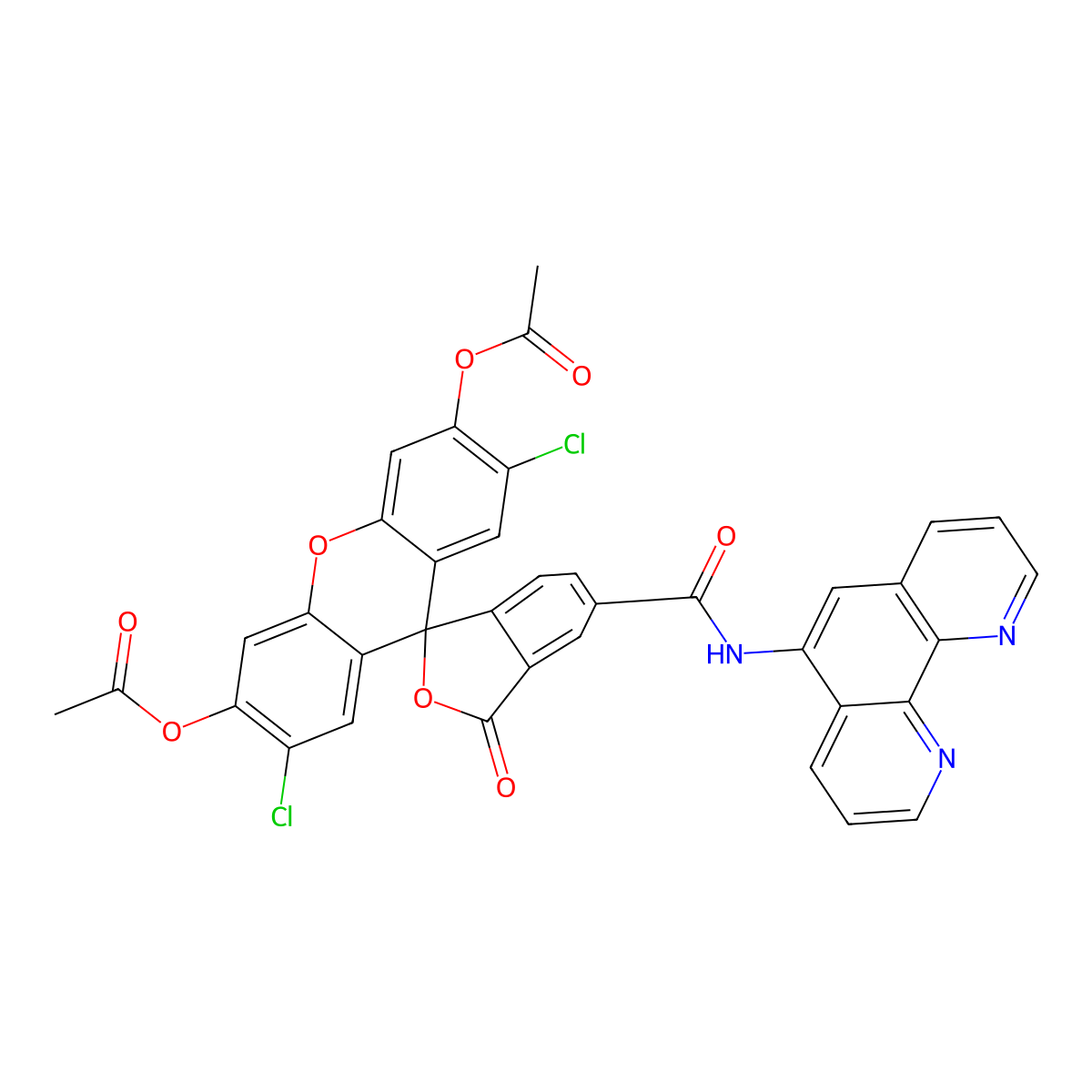 3',6'-bis(acetyloxy)-2',7'-dichloro-3-oxo-N-1,10-phenanthrolin-5-yl-spiro[isobenzofuran-1(3H),9'-[9H]xanthene]-5-carboxamide molecular structure, CAS 234075-45-7