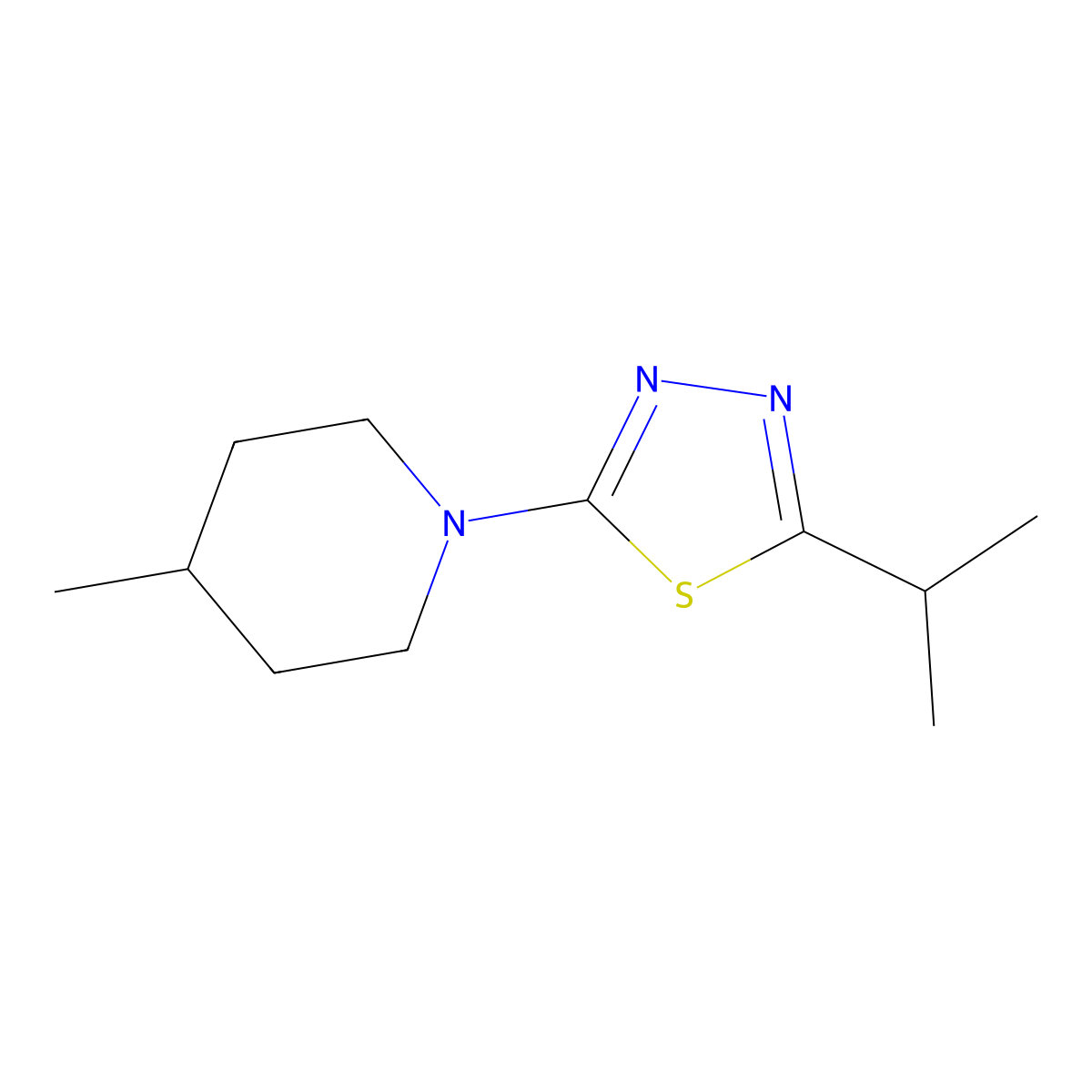 4-Methyl-1-[5-(propan-2-yl)-1,3,4-thiadiazol-2-yl]piperidine molecular structure, CAS 2340989-44-6
