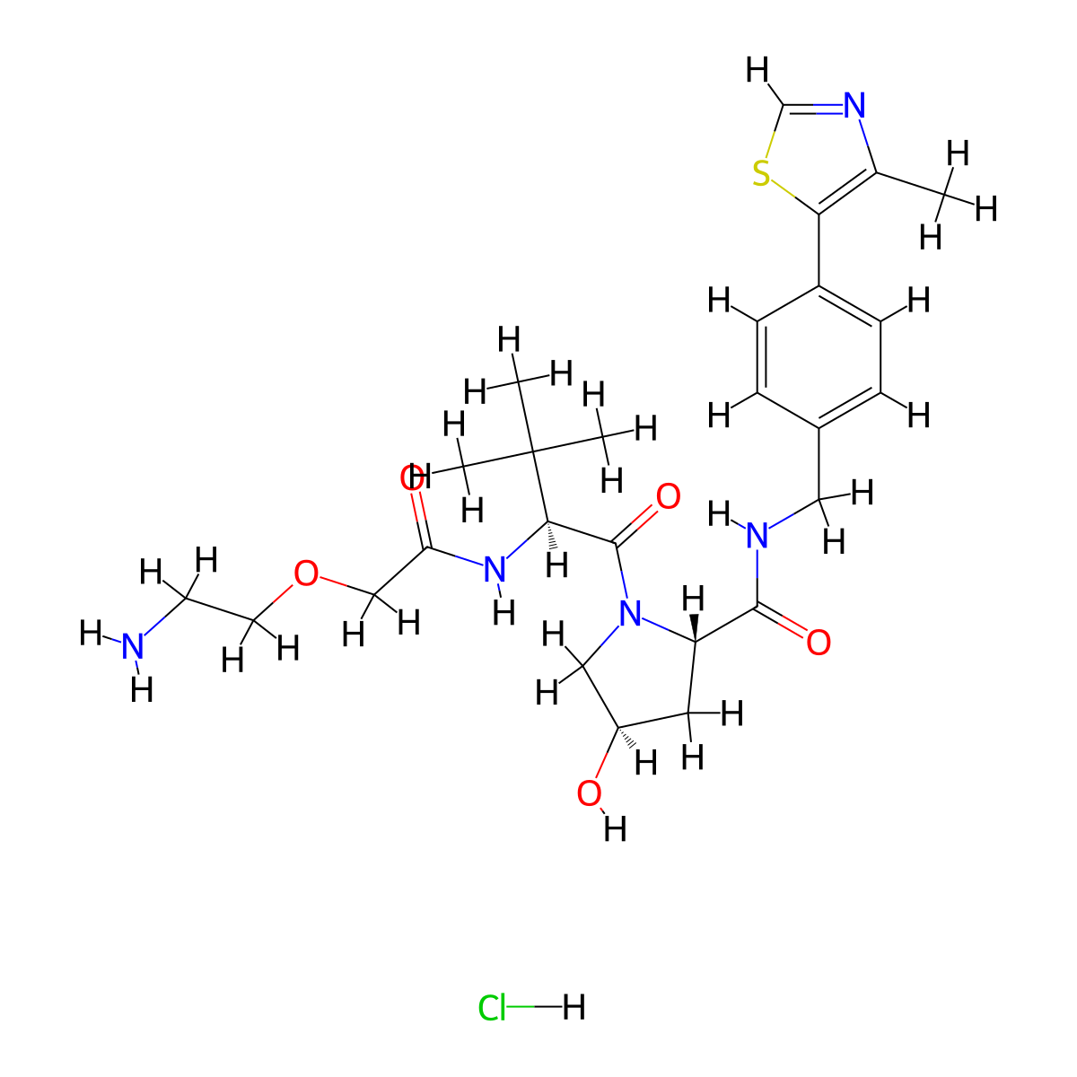 (2S,4R)-1-((S)-2-(2-(2-Aminoethoxy)acetamido)-3,3-dimethylbutanoyl)-4-hydroxy-N-(4-(4-methylthiazol-5-yl)benzyl)pyrrolidine-2-carboxamide hydrochloride molecular structure, CAS 2341796-83-4