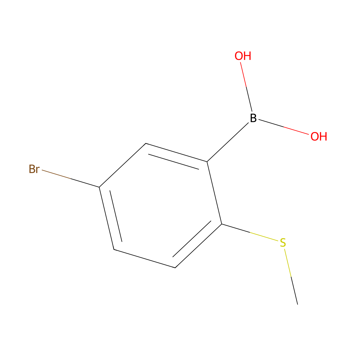 (5-Bromo-2-(methylthio)phenyl)boronic acid molecular structure, CAS 2342602-08-6