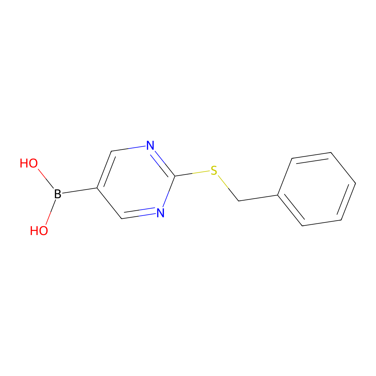 [2-(Benzylsulfanyl)pyrimidin-5-yl]boronic acid molecular structure, CAS 2342610-74-4