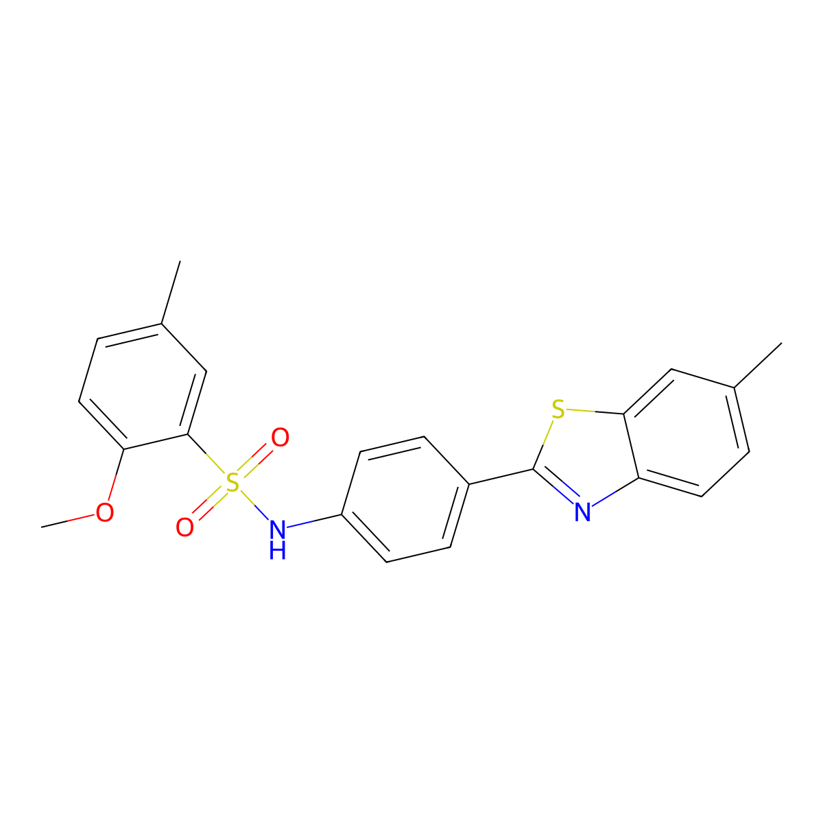 2-methoxy-5-methyl-N-[4-(6-methyl-1,3-benzothiazol-2-yl)phenyl]benzene-1-sulfonamide molecular structure, CAS 2343296-61-5