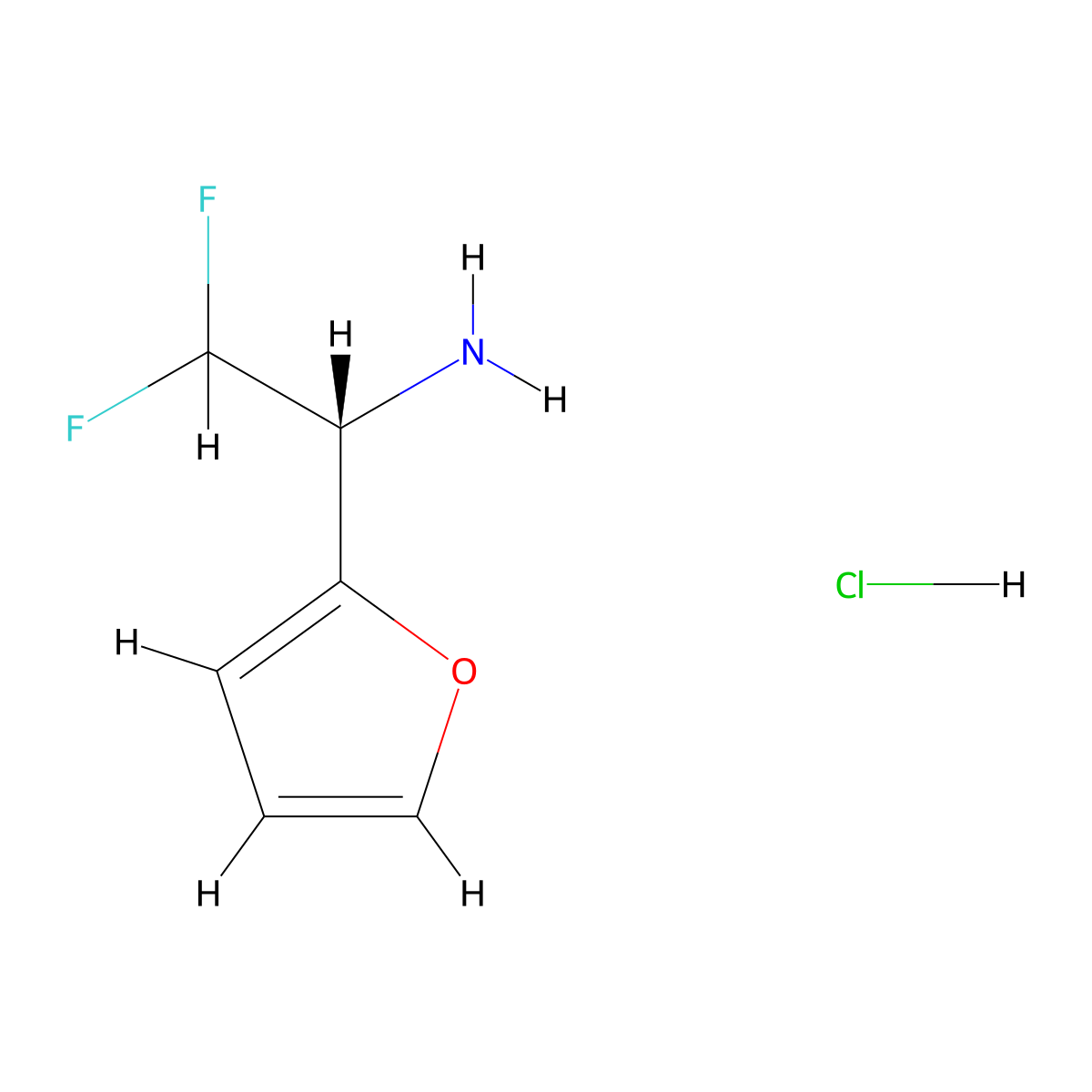 (1R)-2,2-difluoro-1-(furan-2-yl)ethan-1-amine hydrochloride molecular structure, CAS 2343963-64-2