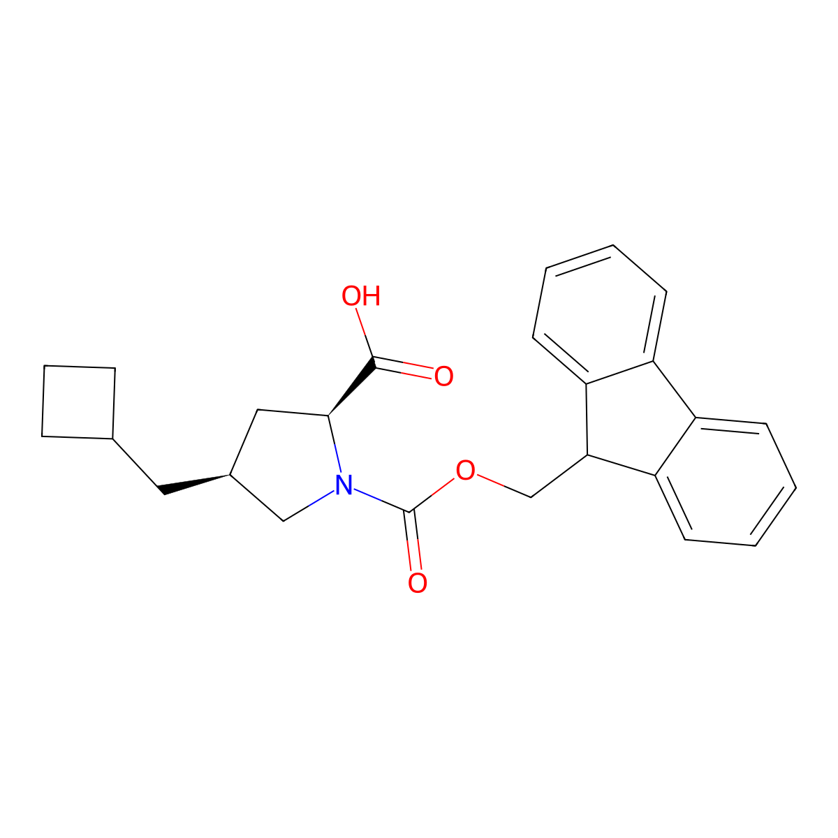 rac-(2R,4R)-4-(cyclobutylmethyl)-1-(((9H-fluoren-9-yl)methoxy)carbonyl)pyrrolidine-2-carboxylic acid molecular structure, CAS 2343963-68-6