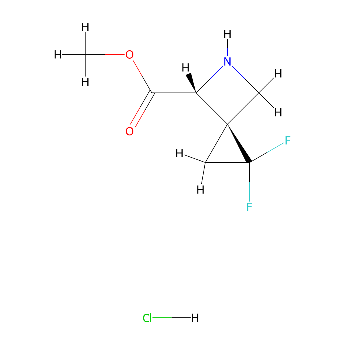 Methyl (3R,6R)-2,2-difluoro-5-azaspiro[2.3]hexane-6-carboxylate;hydrochloride molecular structure, CAS 2343963-95-9