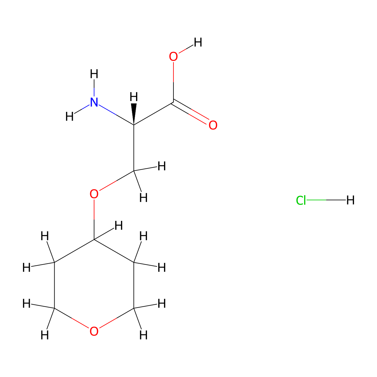 (2S)-2-amino-3-tetrahydropyran-4-yloxy-propanoic acid;hydrochloride molecular structure, CAS 2343963-96-0