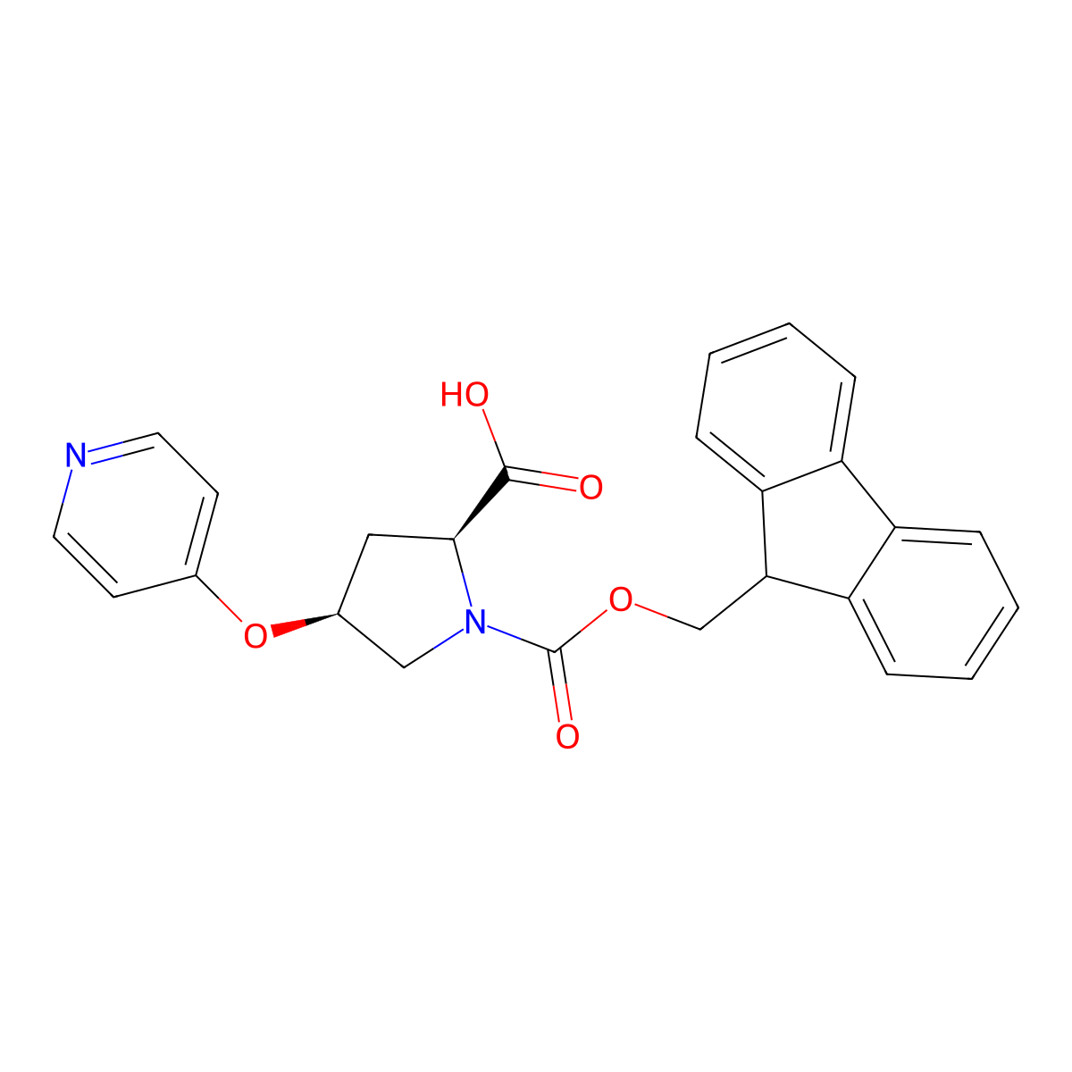 (2S,4S)-1-(((9H-Fluoren-9-yl)methoxy)carbonyl)-4-(pyridin-4-yloxy)pyrrolidine-2-carboxylic acid molecular structure, CAS 2343964-27-0