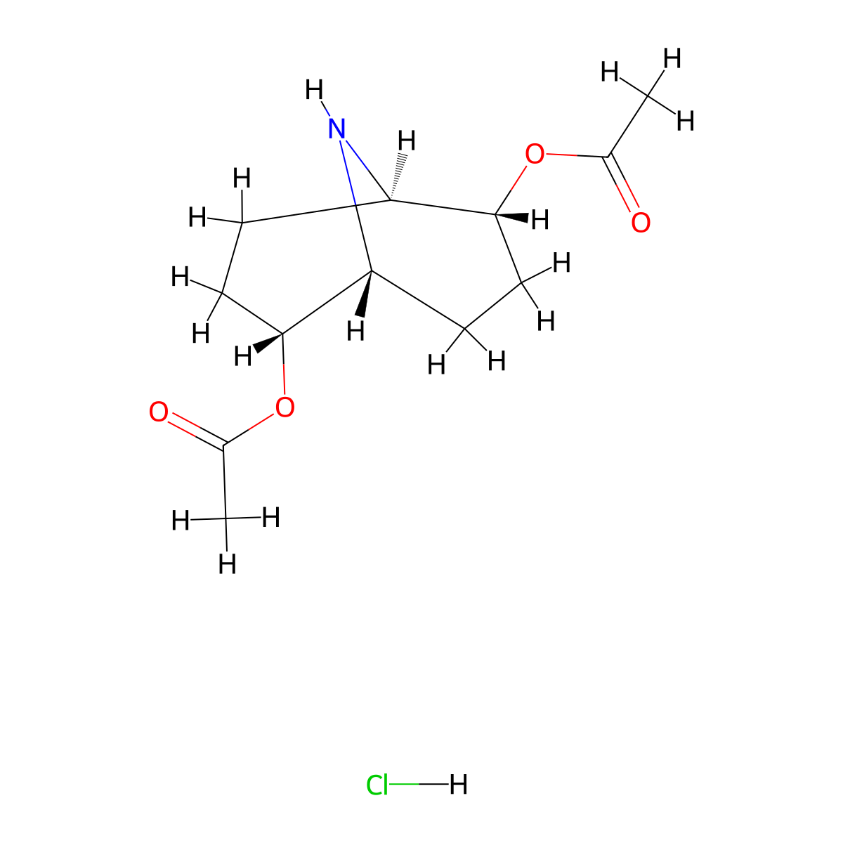 rac-(1R,2R,5R,6R)-6-(acetyloxy)-9-azabicyclo[3.3.1]nonan-2-ylacetatehydrochloride molecular structure, CAS 2343964-40-7