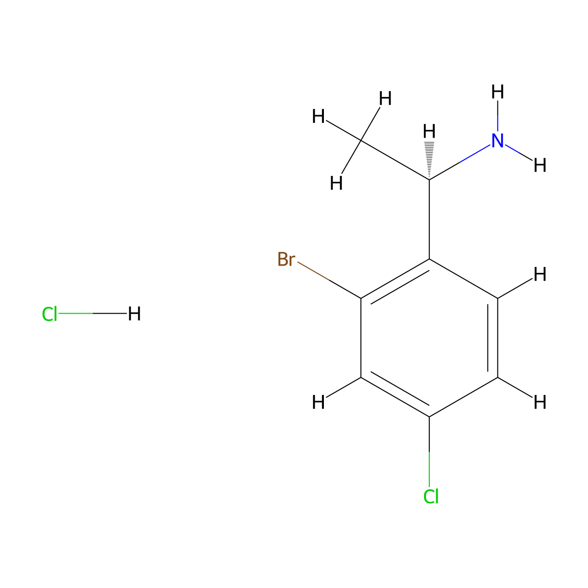 (1R)-1-(2-bromo-4-chlorophenyl)ethan-1-amine hydrochloride molecular structure, CAS 2343964-52-1