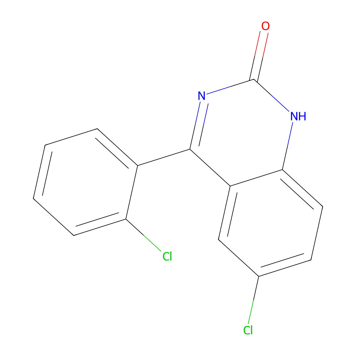 6-chloro-4-(2-chlorophenyl)-2(1H)-quinazolinone molecular structure, CAS 23441-87-4
