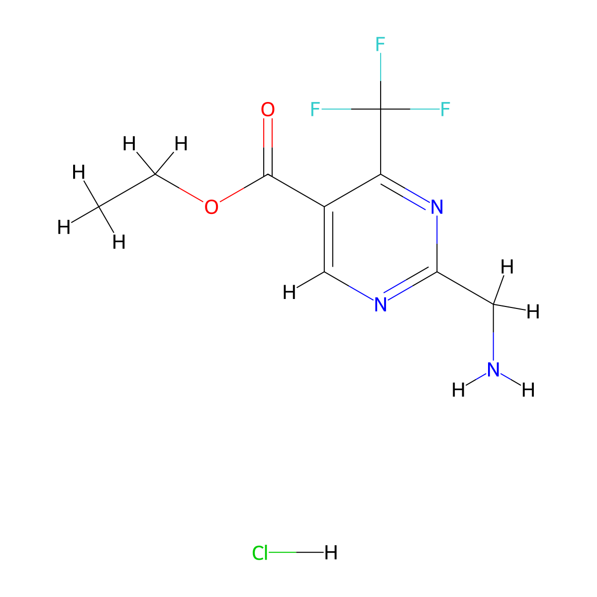 Ethyl2-(aminomethyl)-4-(trifluoromethyl)pyrimidine-5-carboxylatehydrochloride molecular structure, CAS 2344677-56-9