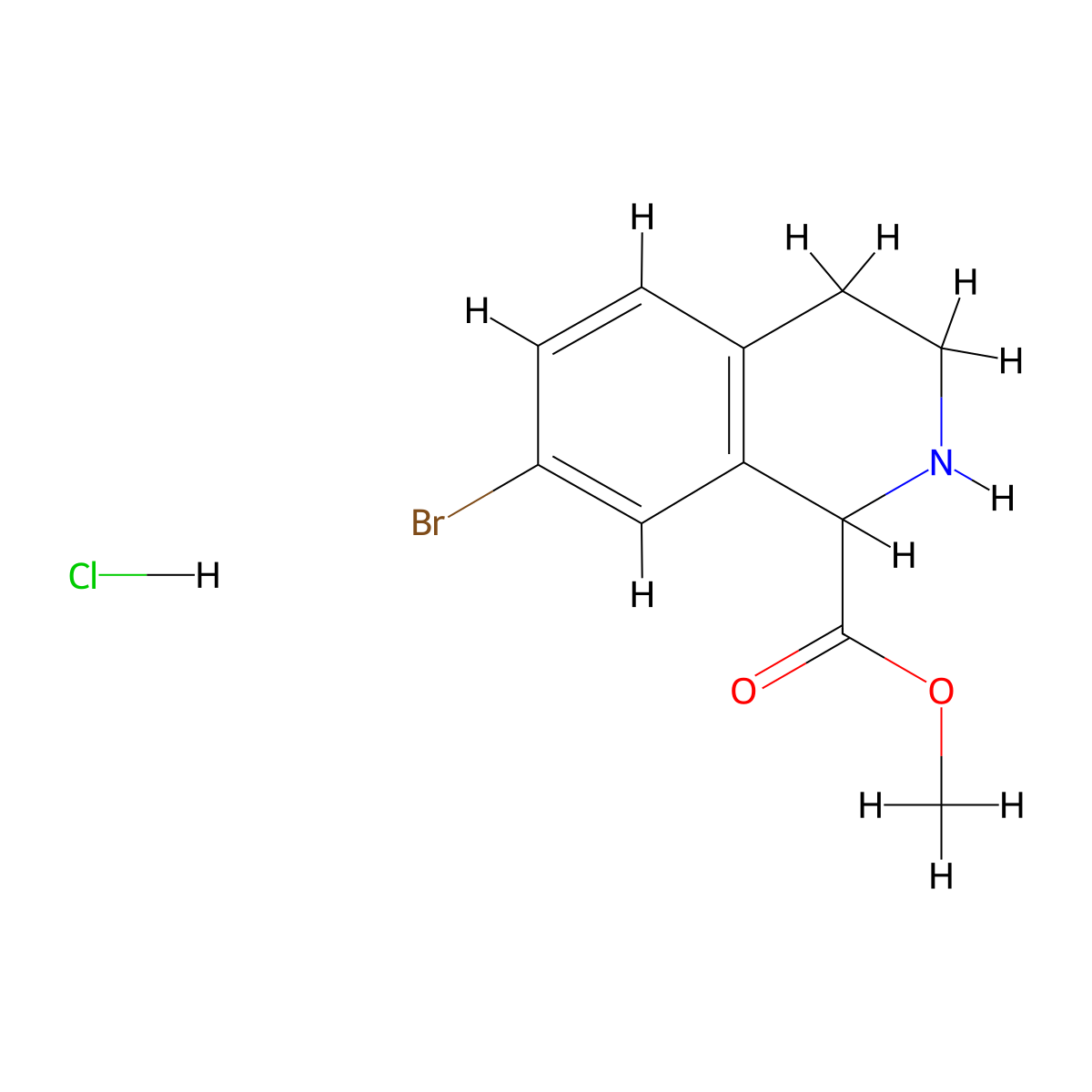 Methyl 7-bromo-1,2,3,4-tetrahydroisoquinoline-1-carboxylate hydrochloride molecular structure, CAS 2344677-68-3