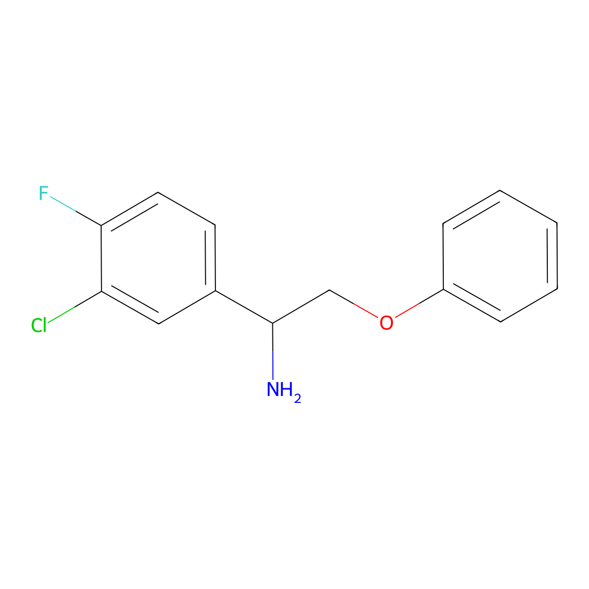 1-(3-Chloro-4-fluorophenyl)-2-phenoxyethan-1-amine molecular structure, CAS 2344677-70-7